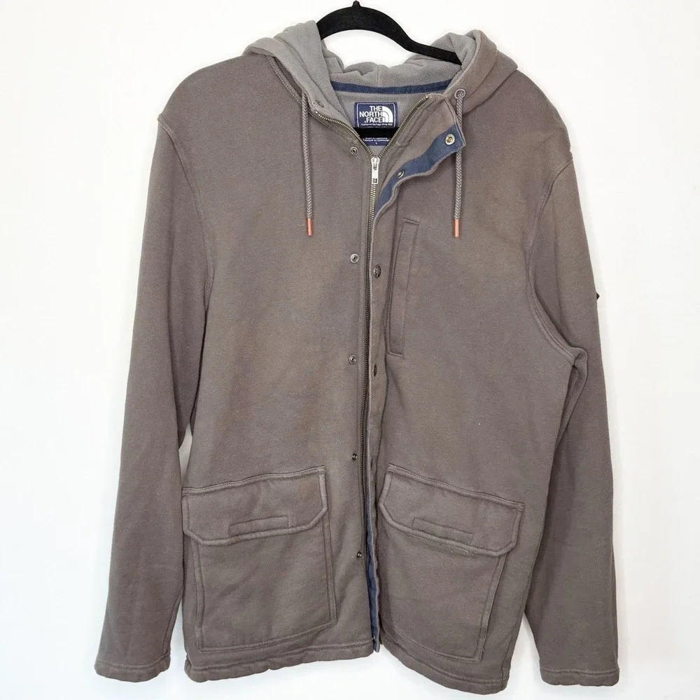 The North Face Mens Large Gray Full Zip Fleece Lined Hoodie Jacket Utility Field